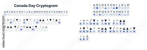 Obraz na plátne Cryptogram secret code puzzle for kids, decode the message, Canada Day theme, pr