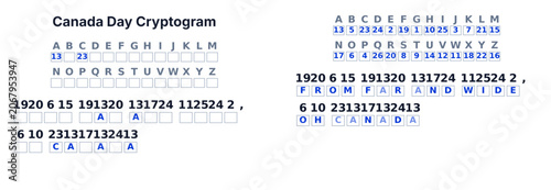 Bild auf Leinwand Canada Day Cryptogram secret code puzzle for kids, decode the message, printable
