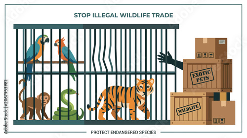 Canvas Print Caged wild animals highlighting illegal wildlife trade prevention