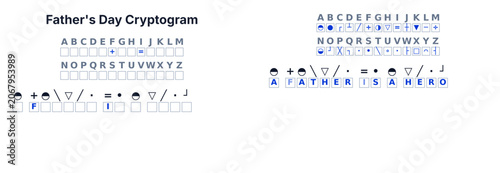 Cuadro en lienzo Cryptogram secret code puzzle for kids, decode the message Father is a Hero, pri