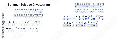 Foto Cryptogram secret code puzzle for adults, decode the message, printable with sol