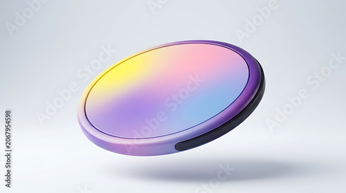 3D rendering of a glossy smart home device with gradient purple and blue lighting isolated on a transparent background