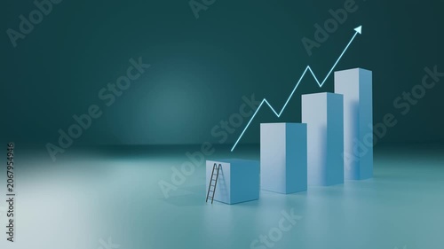 Minimalist 3d Finance Growing Bar Chart Representing Upward Trend Business Success and Financial Growth on a Teal Background