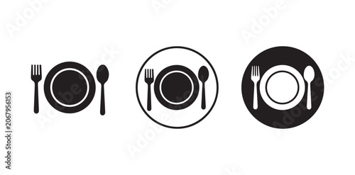 Cutlery set icons with knife spoon and fork silhouettes