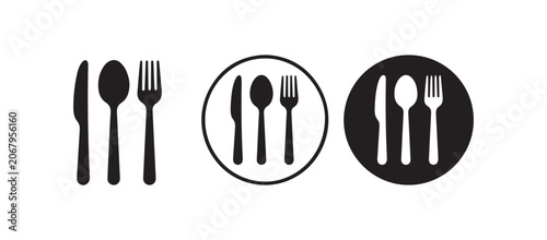 Cutlery set icons with knife spoon and fork silhouettes