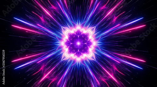 Digital explosion of vibrant energy lines radiating from central core isolated on transparent background