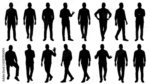 Obraz na płótnie Silhouettes of people walking in a line isolated on transparent background, Vect