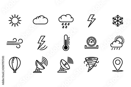 Fotografie Weather icons set sun clouds rain lightning snow wind and atmospheric phenomena
