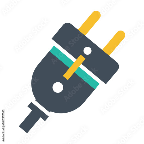 Canvastavla Electric plug icon with yellow prongs and green stripe on dark background