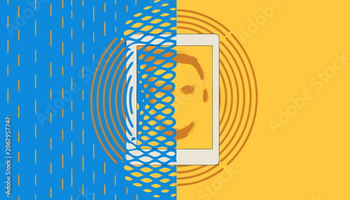 Split Screen Tablet: Face Silhouette Sound Waves