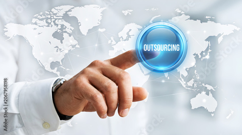 Global Outsourcing Business Services Concept with Virtual Interface International Workforce Management and Corporate Solutions