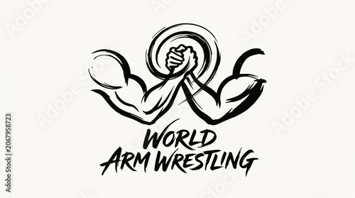 Fotografía Minimalist muscular silhouette arm wrestling sport logo.