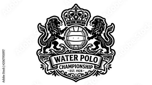 Bild auf Leinwand Heraldic water polo championship crest with lions.
