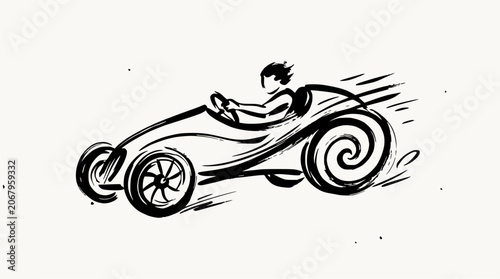 Foto Minimalist soap box derby car side view illustration.