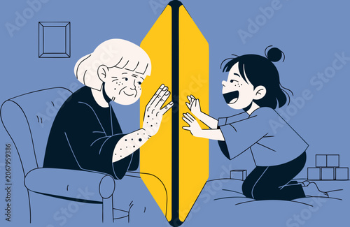 Grandmother Granddaughter Diptych: Family Love Generations