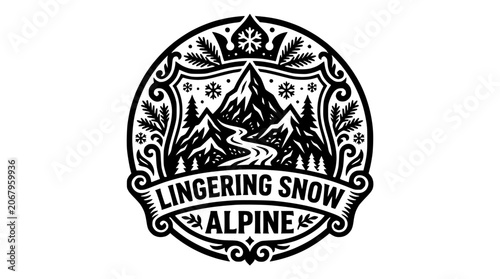 Foto Lingering Snow Alpine mountain badge with starry sky.