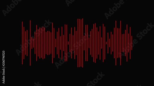 Red Sound Wave Pattern on Black Background Audio Signal Visualization Equalizer Music Technology Concept.
