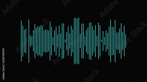 Sound wave pattern animation with turquoise lines on black background for music audio visualization and digital sound.