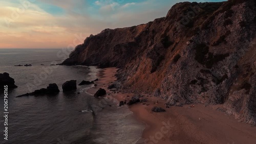 Aerial View of Praia da Adraga at Sunset, Colares, Portugal