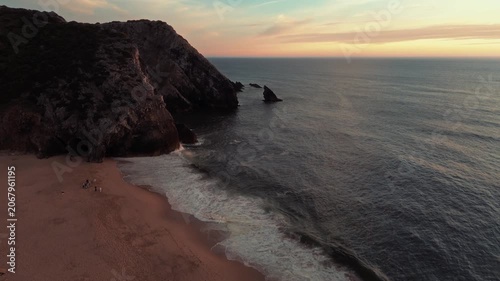Aerial View of Praia da Adraga at Sunset, Colares, Portugal