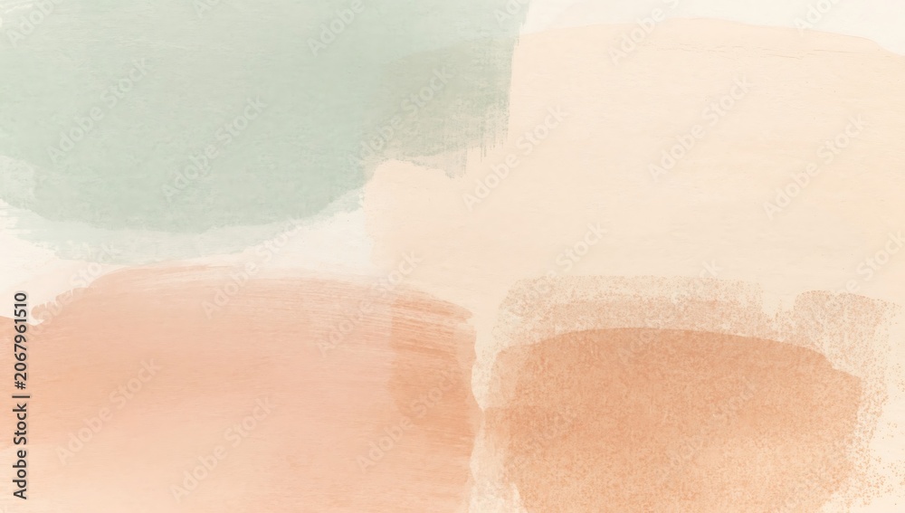Fototapeta premium Minimalist watercolor paint texture with soft sage green and peach hues on off-white paper watercolor abstract