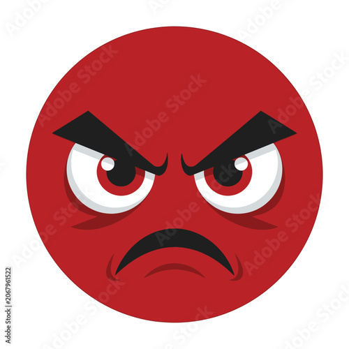 фотографія Angry red emoji face with furrowed eyebrows and frown