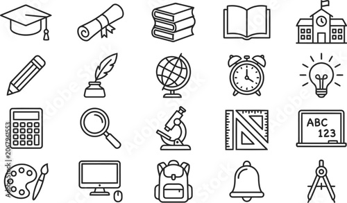 Education and learning outline icons set vector illustration