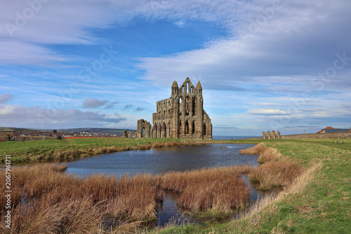 Bild auf Leinwand Historic ruins of Whitby Abbey, Whitby, North Yorkshire; anicient Benedictine mo
