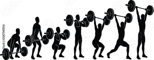 Obraz na płótnie Silhouette sequence of athlete performing Olympic barbell clean and jerk exercis