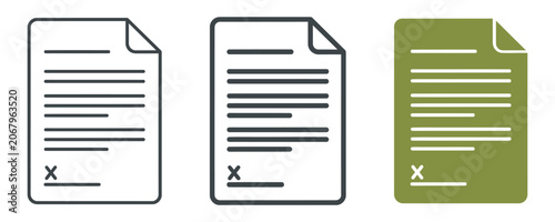 Tableau sur toile Document paper sheet icons with signature line document contract signature agree