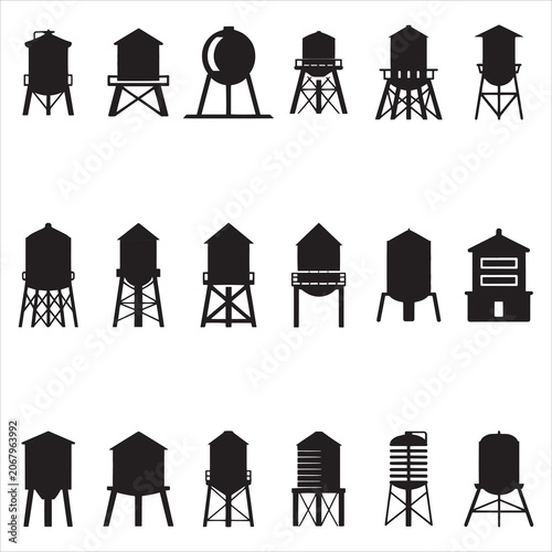Vintage water tower icon isolated on for industrial landscape and