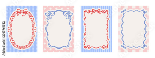 Photos Whimsical cute bow frame collection with ribbon and pastel backgrounds