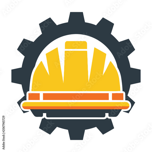 Yellow Hard Hat on Gear Background