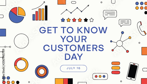Colorful get to know your customers day business marketing graphic design