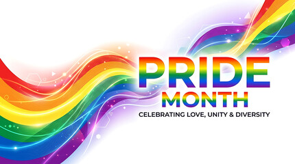 Pride month celebrating love unity and diversity abstract rainbow wave graphic