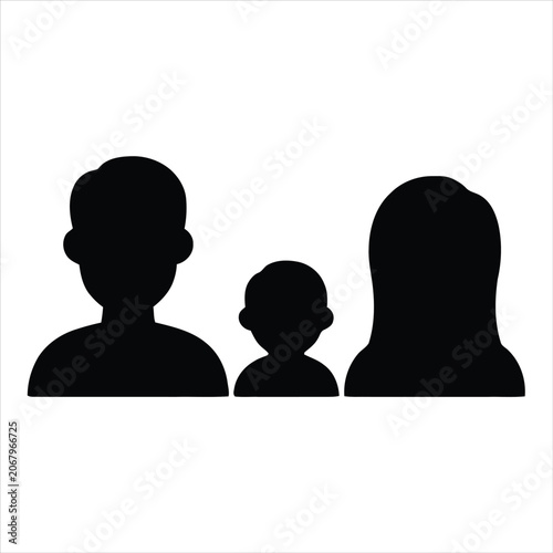 Minimalist silhouette icon of parents and baby forming happy small family unit isolated.