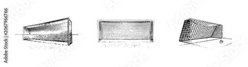 Photos Hand drawn sketch collection of soccer goal net on white background