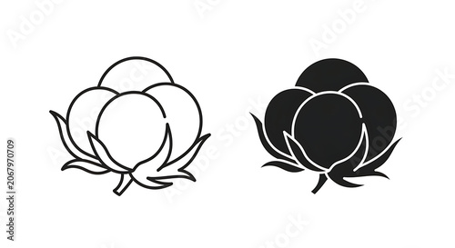 Cotton flower icon set, vector illustration of cotton boll