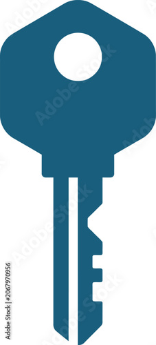 Teal colored house key icon on white background