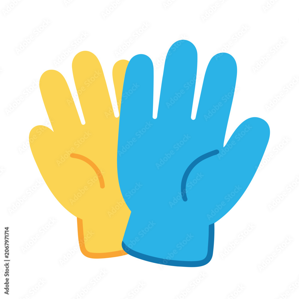 Fototapeta premium Illustration of one yellow and one blue protective glove in a simple style
