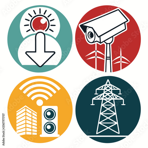 Smart city technology cloud computing, security camera, wi-fi, and data center
