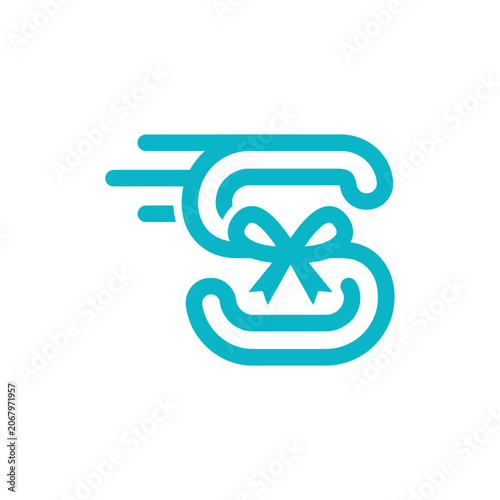 Bild auf Leinwand Cyan gift delivery letter S logo with speed lines.