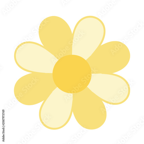 Stylized yellow daisy with eight petals and a round center on a white background
