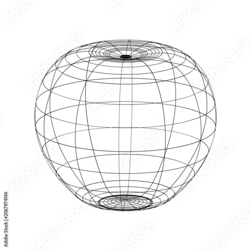 Obraz na płótnie 3D wireframe oblate spheroid model with intersecting grid lines, abstract geomet