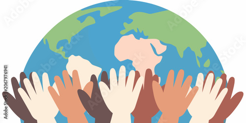 Fotografía Globe Supported By Diverse Hands Colorful Vector Illustration