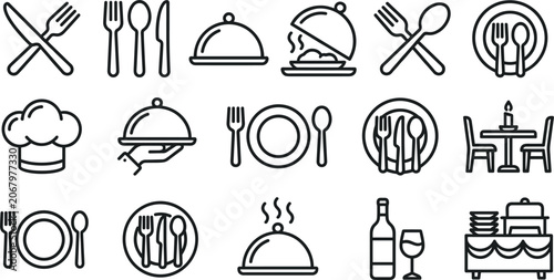 Foto Restaurant and catering services vector line icon set featuring cutlery forks kn