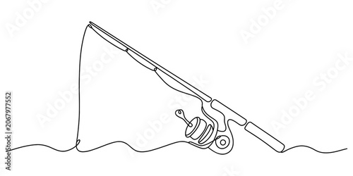 Quadro su tela Continuous single line drawing of a fishing rod with reel