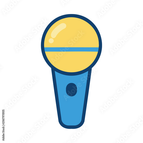 Cartoon microphone with blue body and a yellow spherical head, great for presentations