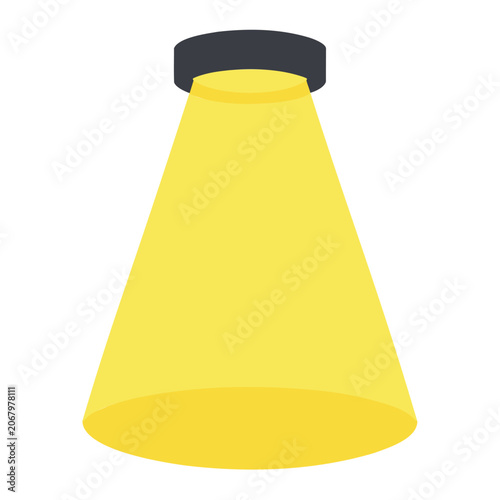 Illustration of a single spotlight with a bright yellow beam shining down in a cone shape
