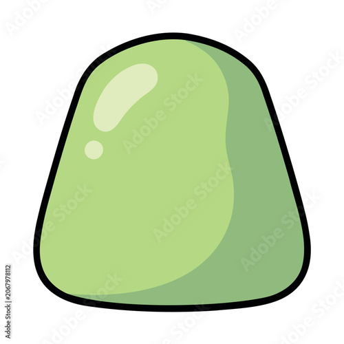Illustration of a vibrant green jelly candy with a glossy shine and thick black outline